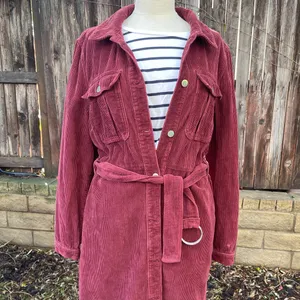 Topshop Burgundy Corduroy Belted shirt dress coat grunge fall streetwear casual thumbnail 2