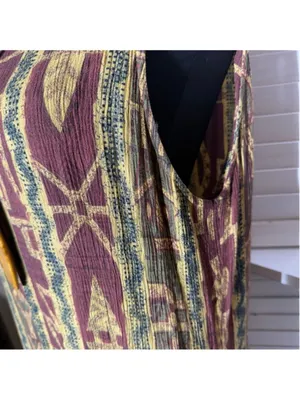 Vintage 90s boho maxi dress brown green ethnic art Western hippie Southern 12 L thumbnail 9