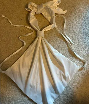 SheIn White Silk Going Out Top with Open Back and Ties thumbnail 1