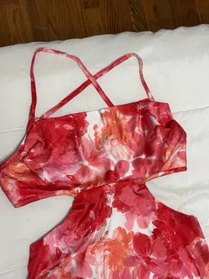 Pink and Red Floral SHEIN Cut Out Dress XS thumbnail 3