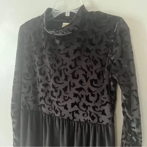 Vintage Coldwater Creek Black Velvet Burnout Dress Long Sleeve Midi Textured thumbnail 3