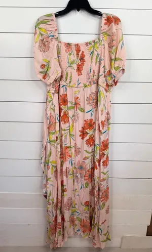 For The Republic Womens Size L Pink Floral Maxi Dress Smocked Off The Shoulder thumbnail 3