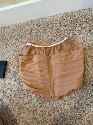 Ruched Strapless Peach Bodysuit Tan Size L thumbnail 3