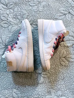 Nike Blazer Mid White Sneakers Custom USA Patriotic Flag + Original Laces~9💚 thumbnail 5
