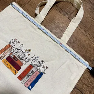 Taylor Swift Eras Stacked Book Stack Cat Canvas Tote Bag Cream One Size thumbnail 2