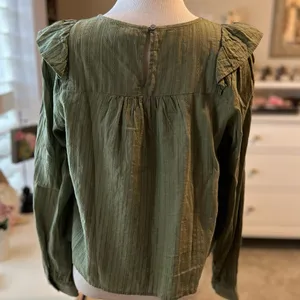 LOFT Ruffle Army Green Top Small thumbnail 3