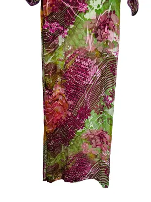 Womens Silk Floral Burnout Sheer Kaftan Dress Slits Boho Chic Maximalist Summer thumbnail 5