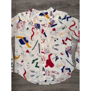 Maeve Anthropologie Blouse Size 2 Winter Gear Novelty Print Ruffle White Multi thumbnail 12