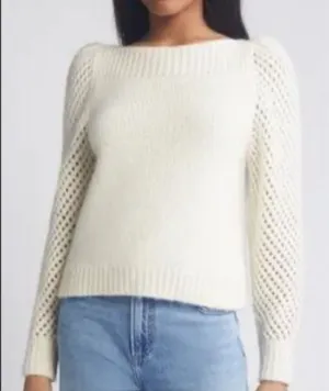 LoveShackFancy Rosie Sweater Sz S Baby Alpaca Merino wool Cream thumbnail 1