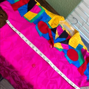 Vintage Adrianna Papell Bright Short Sleeve Silk Blouse Vibrant Blouse Retro thumbnail 9