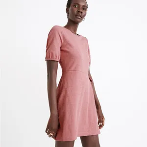 Madewell Crosshatch Short Puff-Sleeve Faux-Wrap Mini Dress Pink Mauve Size Small thumbnail 8