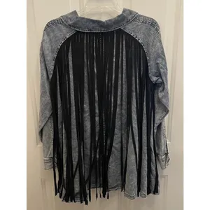 Two2Fly HILDAGO‎ FALLS Fringe Denim Chambray Swing Jacket Womens S Western New thumbnail 4