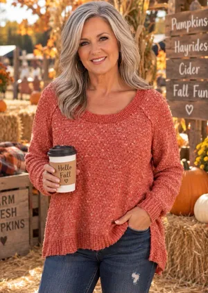Free People Womens Red/OrangeChunky Long Sleeve Wool Blend Pullover Sweater Sm thumbnail 1