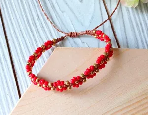 Bracelet Flower Hand Made Adjustable Red thumbnail 1