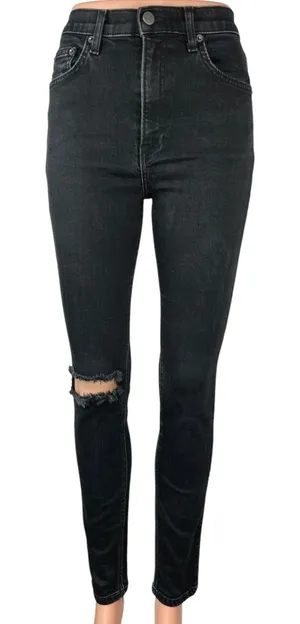 Reformation Women's Black Distressed Ankle High Rise Skinny Denim Jeans Size 26 thumbnail 1