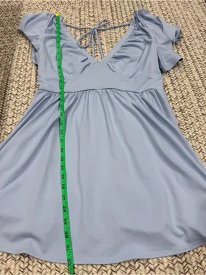 NWOT Halara Blue V Neck Tie Back Babydoll Short sleeve Dress thumbnail 11