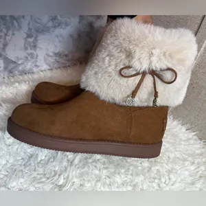 Guess Women's Tan Boots with Cream Fur Trim thumbnail 3