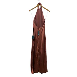 Lulus Love in Your Life Rust Brown Satin Halter Maxi Dress size Small NWT thumbnail 3