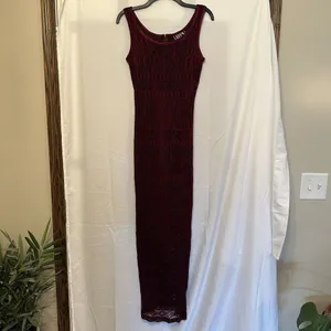 City Triangles Size 5 Burgundy Red Crochet Bodycon Maxi Dress Vintage‎ 90s thumbnail 2