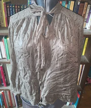 FP One semi sheer flowy button down chocker tie neck stars XS blouse thumbnail 1