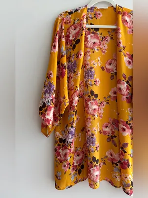 ADORA Golden Yellow Floral Bolero/Kimono Jacket/Cardigan, Size Small thumbnail 2