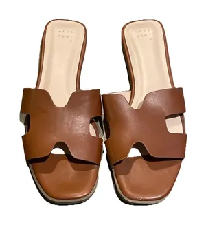 A New Day Nina Cognac Brown Faux Leather Slide Sandals Women’s 9 Flat Slip-on thumbnail 1