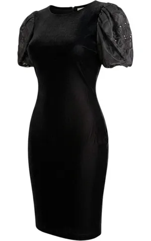 Jessica Howard Vintage Black Velvet Puff Sleeve Soutache‎ Cocktail Dress Size 14 thumbnail 1