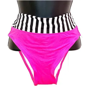 Bella Rose Colorblock Bikini Bottom Small‎ NWT Pink Stripe Retro Y2K Swimwear thumbnail 1