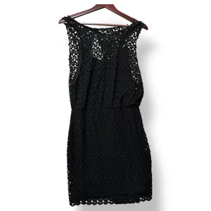 Free People Womens Black Crochet Lace Dress‎ M Boho Romantic Feminine Festival thumbnail 3