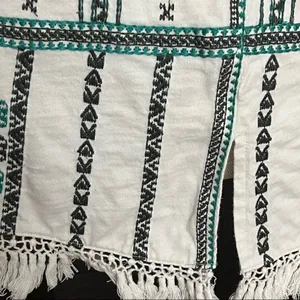 Madewell Cream And Navy Boho Embroidered Relaxed Tank With Fringe M thumbnail 5