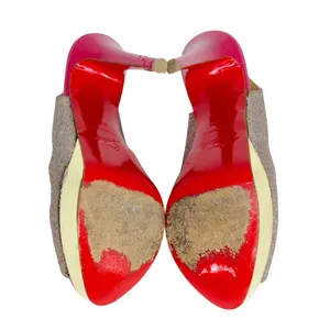 Christian Louboutin Lady Peep Slingback Glitter Pumps Platine Gold Pink Red 36.5 thumbnail 10