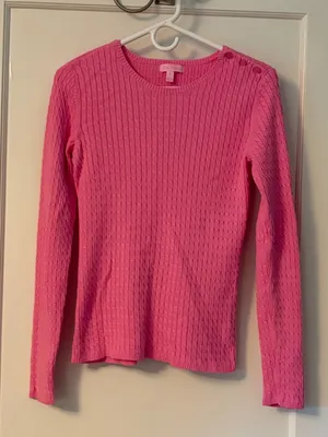 Lilly Pulitzer pink cable knit long sleeve sweater size medium preppy classic thumbnail 1