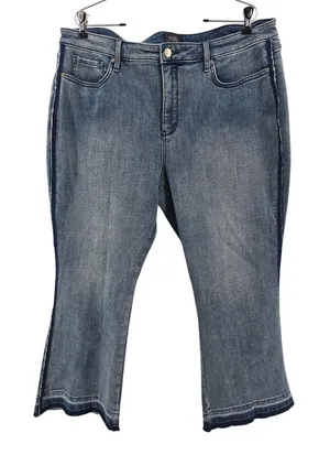 NYDJ Jeans Womens 18W Lift Tuck Cropped Flare Blue Side Stripe Frayed Hem EUC thumbnail 1