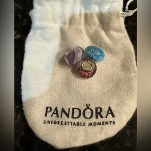 Pandora Set Of 3 Authentic‎ Murano Charm Pink Blue Purple Sterling 925 thumbnail 2