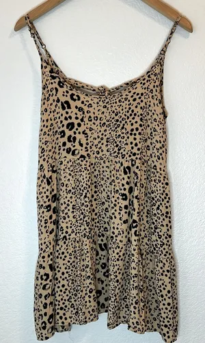 Leopard Print Spaghetti Strap Mini Dress Tan Size M thumbnail 1