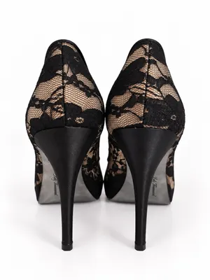 Lulu Townsend Black Lace Mesh Rhinestone Stiletto Peep Toe Pumps Amber Crystal thumbnail 5