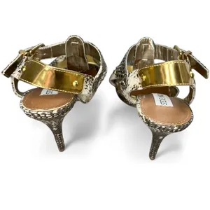 Steve Madden Snake print & Gold T-Strap Dress Sandals baddie sexy Reya Natural thumbnail 5
