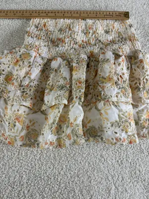 En Saison Skirt Womens Size Small ruched floral eyelet Ruffle Mini Tiered Boho thumbnail 8