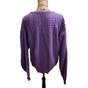 Vintage Purple Knit Sweater‎ Textured Geometric Pattern Crewneck Pullover thumbnail 2