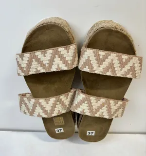Woven Beige & Cream Espadrille Slide Sandals thumbnail 1