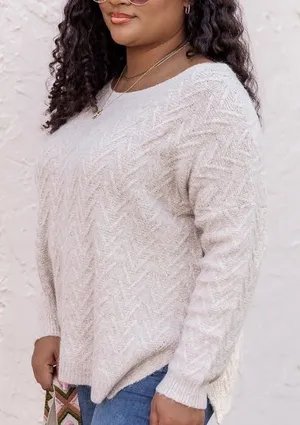 PINK‎ LILY CANDID FEELINGS BOAT NECK TEXTURED SWEATER beige XL thumbnail 1
