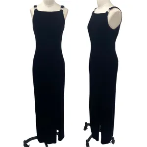 Vintage 90s Betsy & Adam Velvet Column Gown Embellished Maxi Dress Black Small thumbnail 2