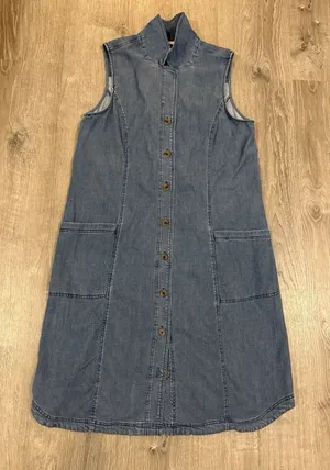 Soft Surroundings Dress Womens M Medium Denim High Point Sleeveless Button Up thumbnail 1