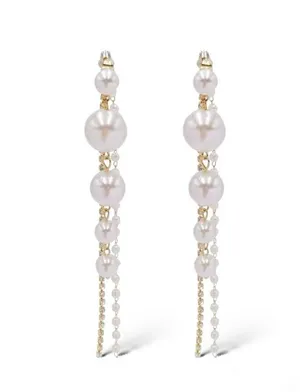 Elegant White Pearl Long Dangle Drop Earrings for Women thumbnail 1