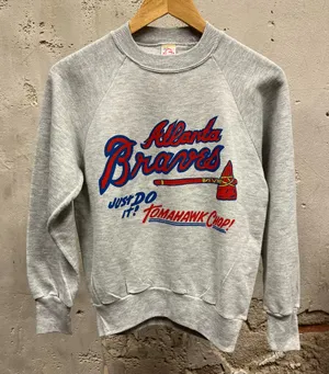 Atlanta Braves 1980s Tomahawk Chop Gray USA Made Fleece Sweatshirt Medium M thumbnail 1