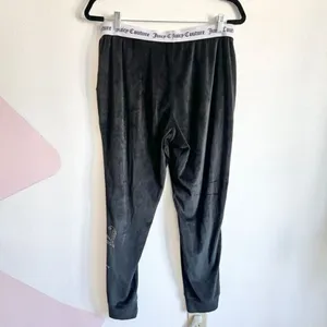 Juicy Couture Black Velour Sweatpants Y2K Track Pants Logo Lounge‎ Medium thumbnail 2