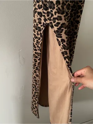 Y2K Tan Leopard Print Maxi Slip Dress XL Bodycon Casual Loungewear Summer thumbnail 6