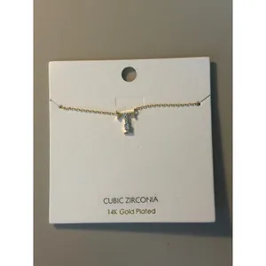 Francesca's 14K Gold Plated Cubic Zirconia Initial T Pendant Necklace thumbnail 2