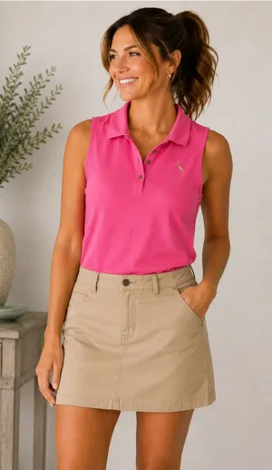Peck & Peck Women’s Small Hot Pink Sleeveless Polo Shirt Gold Logo Golf Preppy thumbnail 1