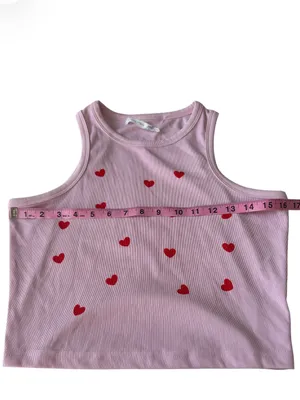 Altar'd State Pink Ribbed Crop Tank Top with an allover red heart pattern. thumbnail 3